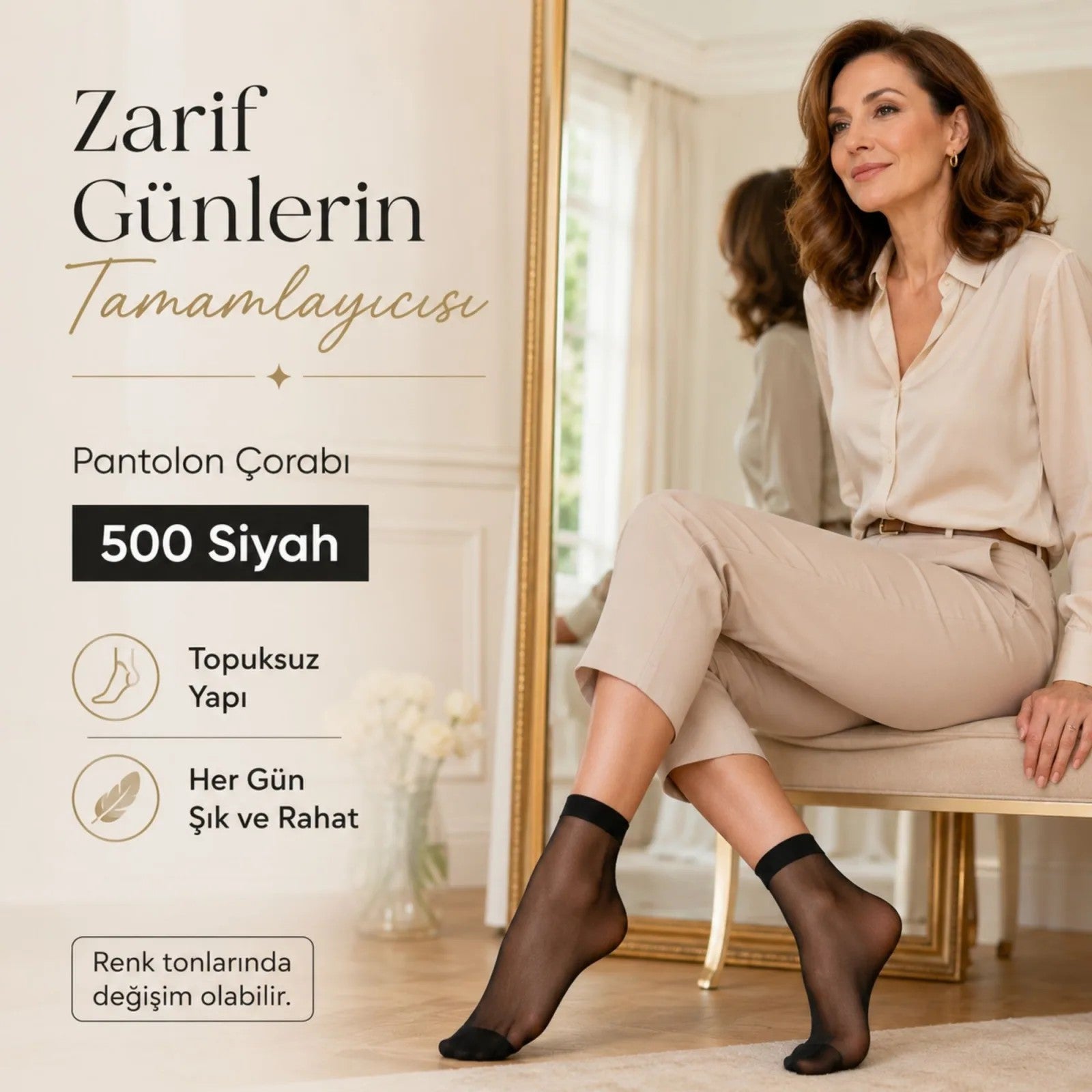 Kadın Pantolon Çorabı 12 Çift Siyah ve Ten İnce Topuksuz Günlük Rahat Bilek Çorabı