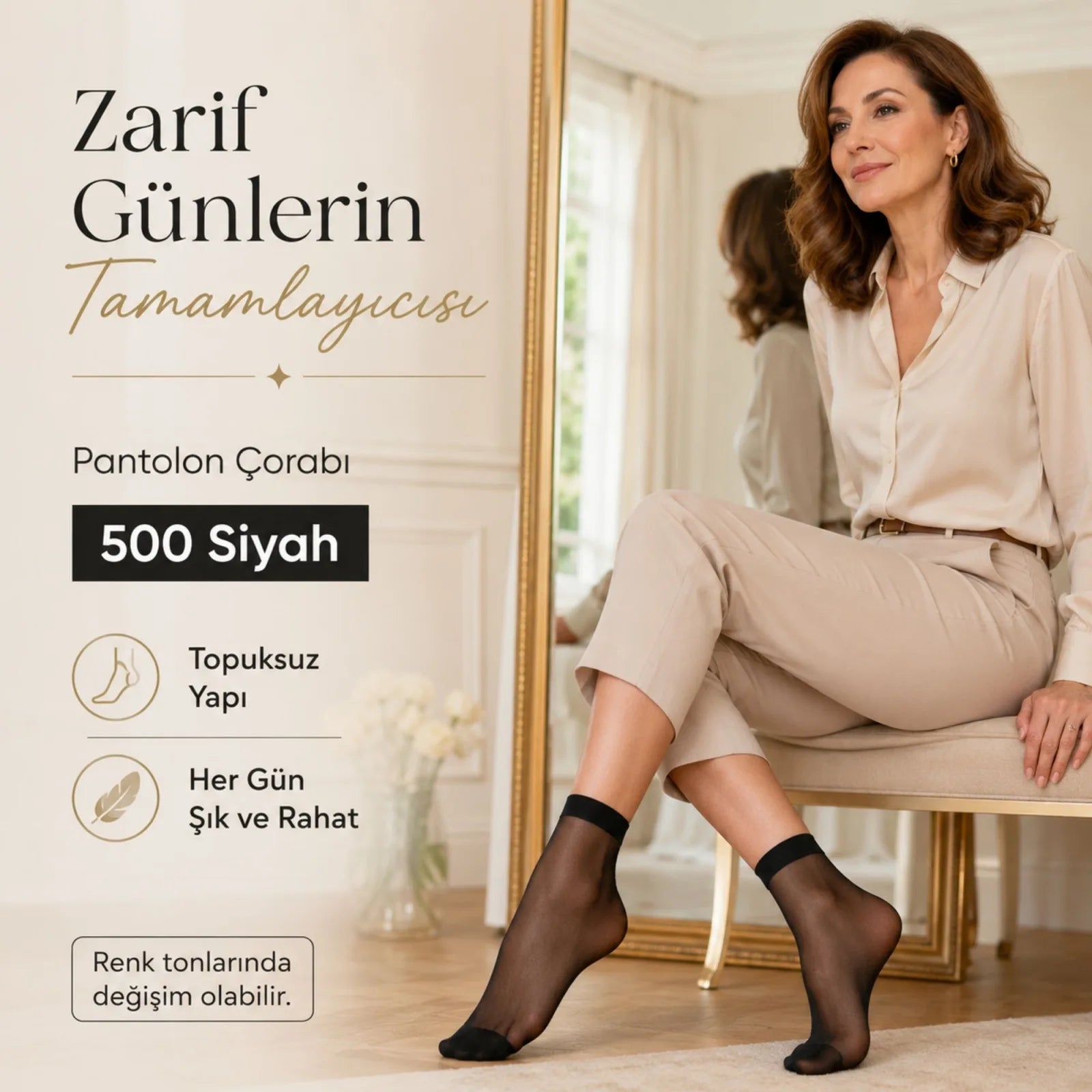 Kadın Pantolon Çorabı 12 Çift Siyah ve Ten İnce Topuksuz Günlük Rahat Bilek Çorabı