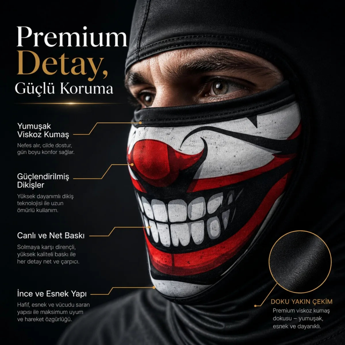 Unisex Palyaço Baskılı Balaklava Maske 1 Adet Tek Beden Viskoz Kask İçi Outdoor Motosiklet Maskesi