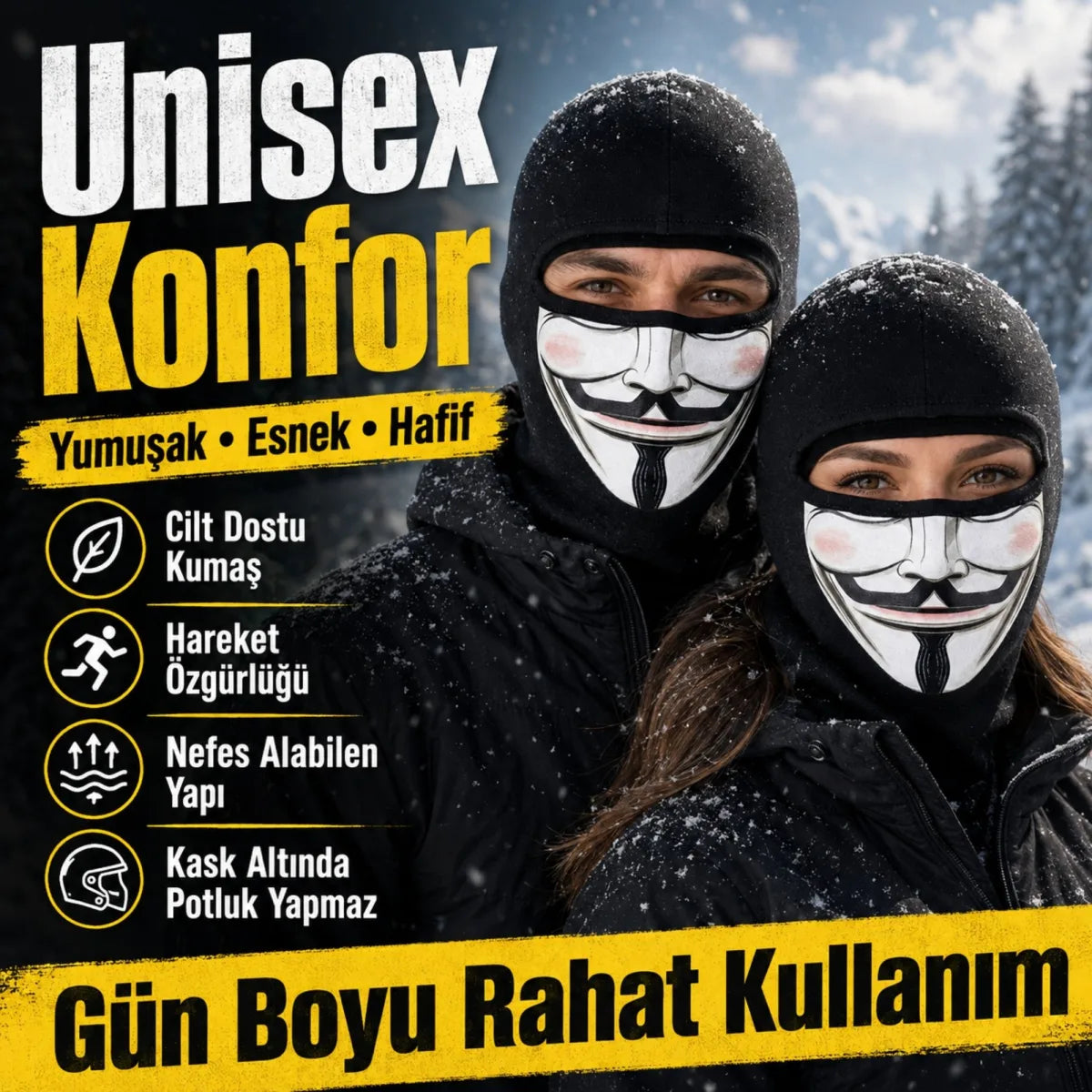 Unisex Anonymous Baskılı Balaklava 1 Adet Tek Beden Viskoz Kask İçi Motosiklet Maskesi