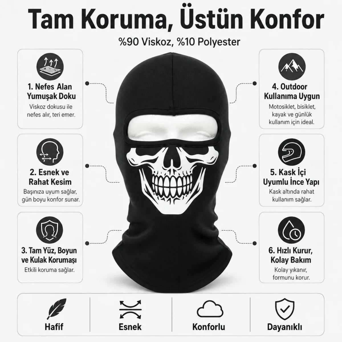 Unisex Kuru Kafa Baskılı Balaklava 1 Adet Tek Beden Viskoz Kask İçi Motosiklet Maskesi