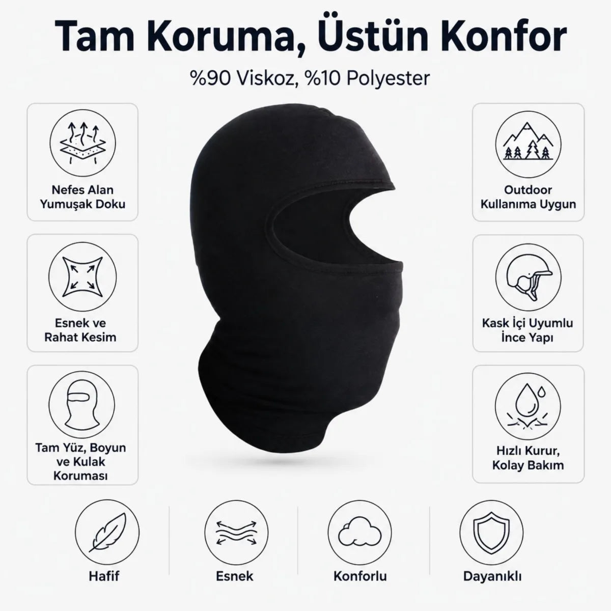 Unisex Düz Siyah Balaklava 1 Adet Tek Beden Viskoz Kask İçi Motosiklet Outdoor Maske