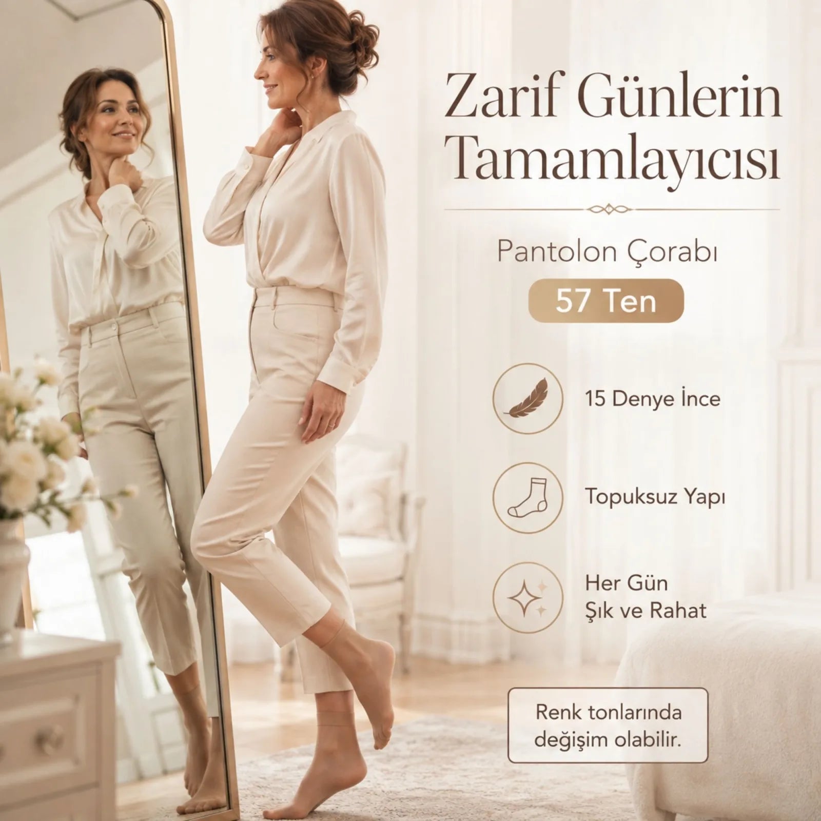 Kadın Pantolon Çorabı 12 Çift Siyah ve Ten İnce Topuksuz Günlük Rahat Bilek Çorabı
