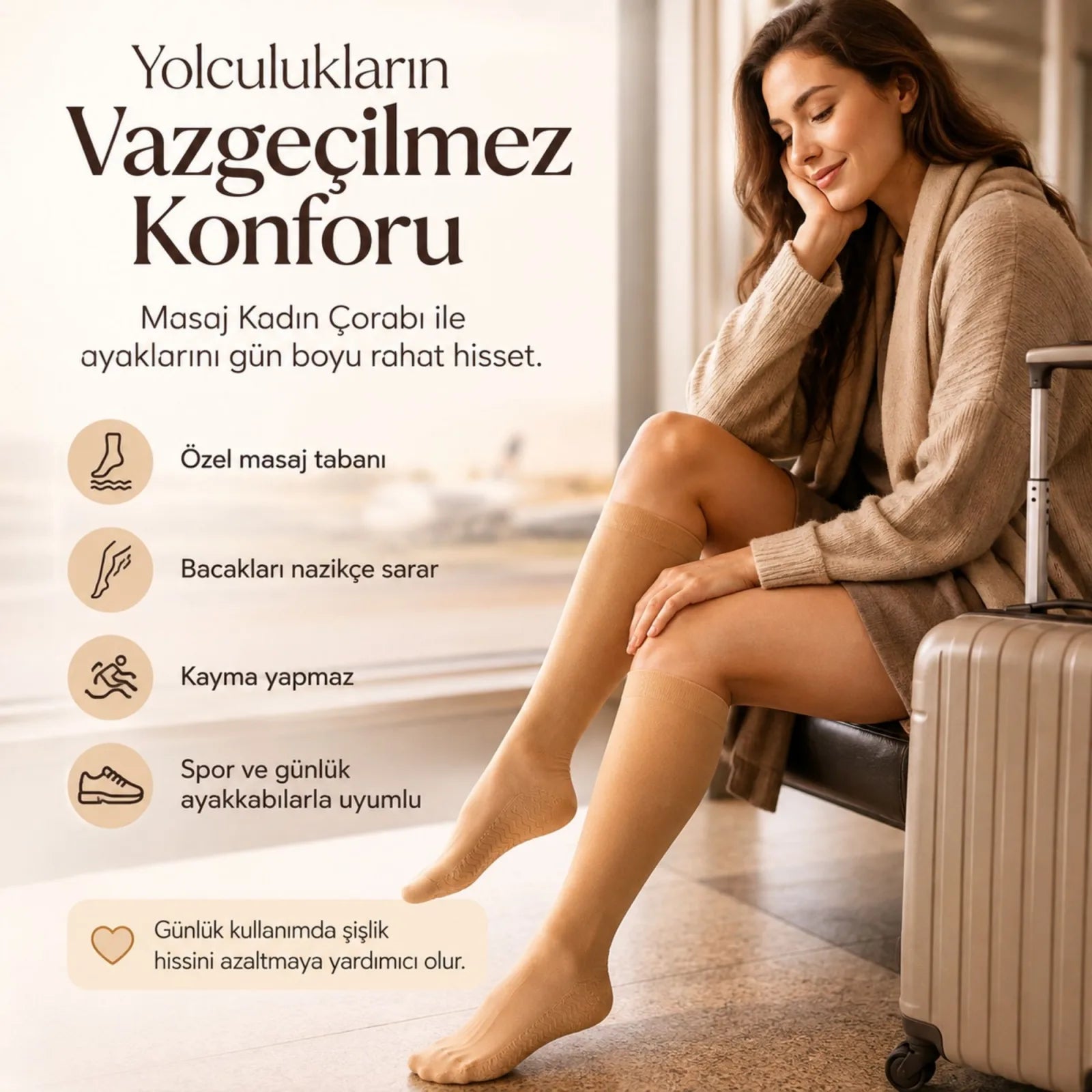 Kadın 6’lı Anne Masaj Tabanlı Dizaltı Çorap 80 Denye Esnek Rahat Günlük Kullanım