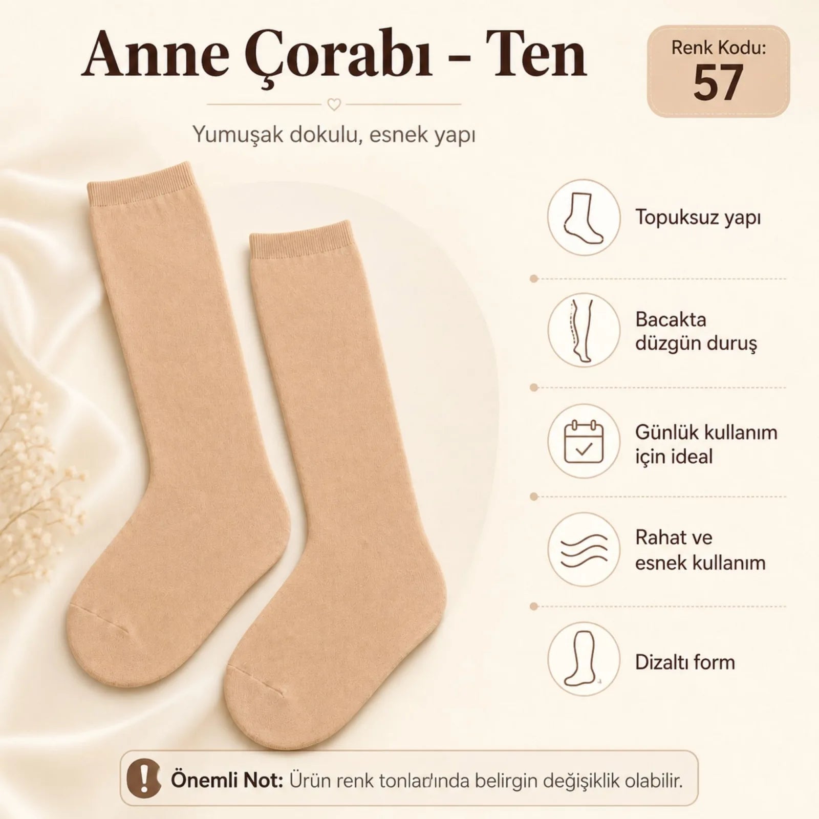 Kadın 70 Denye 6'lı Kalın Anne Çorabı Dizaltı Topuksuz Esnek Günlük Kullanım Çorabı Ten Siyah Bronz Vizon