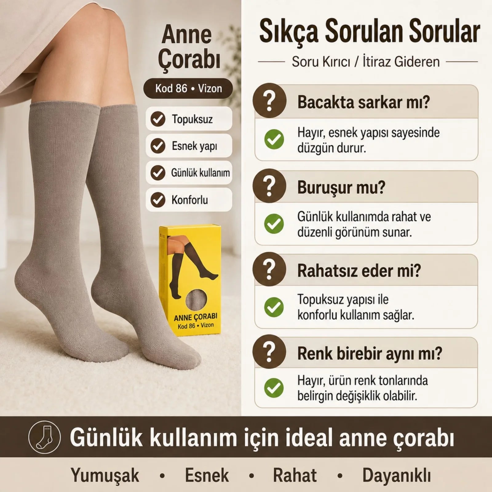 Kadın 40 Denye 12'li İnce Anne Çorabı Dizaltı Topuksuz Esnek Günlük Kullanım Çorabı Ten Siyah Bronz Vizon
