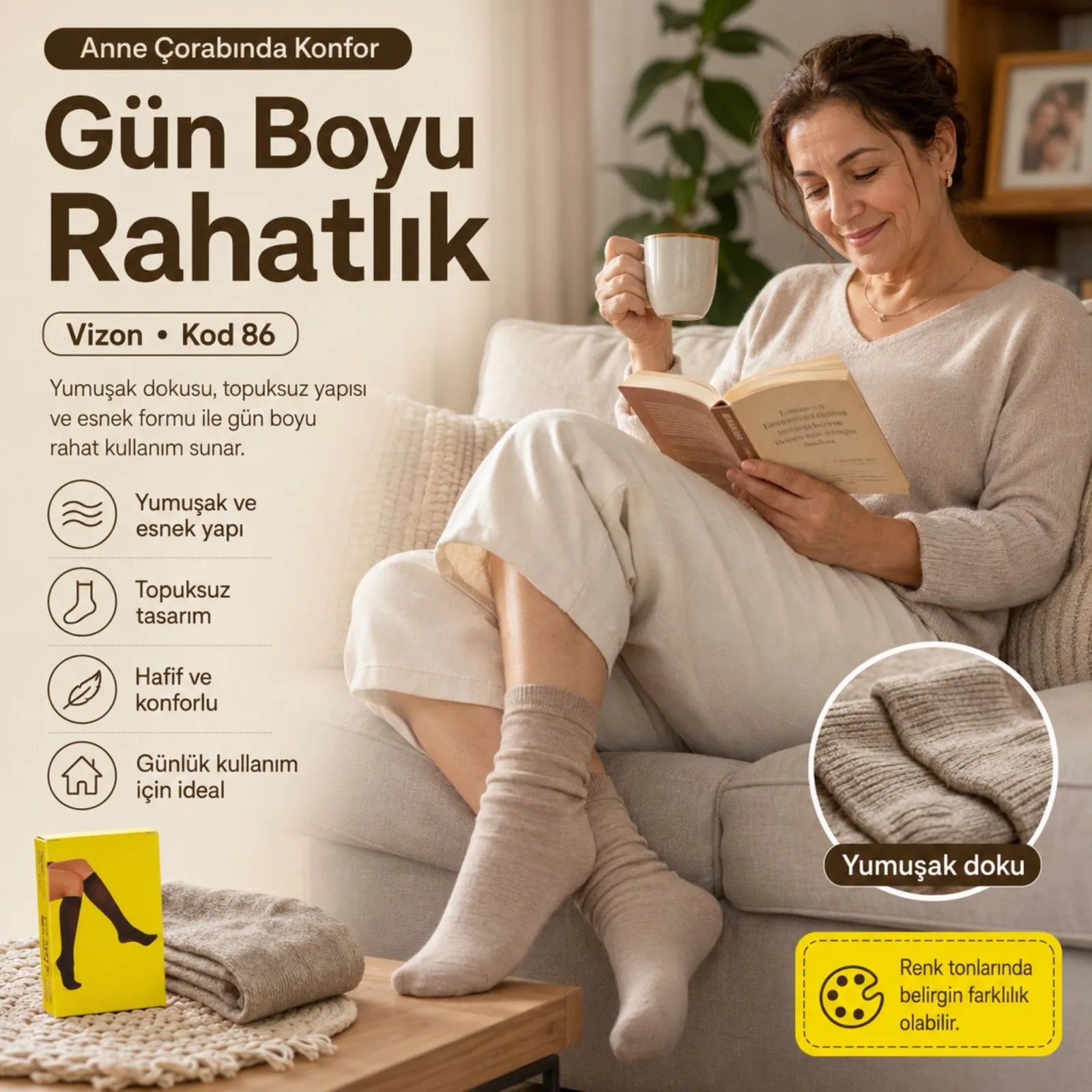Kadın 40 Denye 6'lı İnce Anne Çorabı Dizaltı Topuksuz Esnek Günlük Kullanım Çorabı Ten Siyah Bronz Vizon