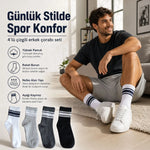 4’lü Çizgili Erkek Spor Çorabı Seti Pamuklu Fitilli Rahat Burunlu Beyaz Gri Siyah