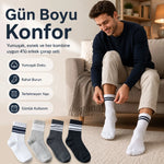 4’lü Çizgili Erkek Spor Çorabı Seti Pamuklu Fitilli Rahat Burunlu Beyaz Gri Siyah