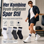 4’lü Çizgili Erkek Spor Çorabı Seti Pamuklu Fitilli Rahat Burunlu Beyaz Gri Siyah