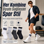 4’lü Çizgili Erkek Spor Çorabı Seti Pamuklu Fitilli Rahat Burunlu Beyaz Gri Siyah