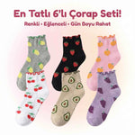 Kadın Meyve Desenli Fırfırlı Soket Çorap 6’lı Set – Renkli, Yumuşak ve Rahat Bilek Çorabı