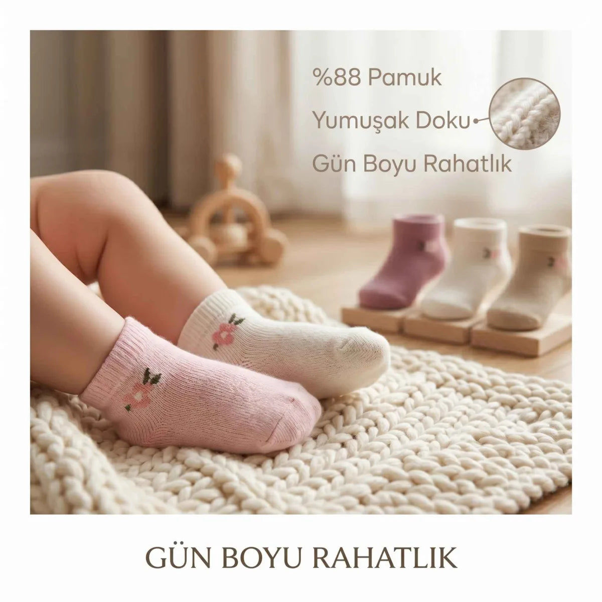 Bebek ve Kız Çocuk Pamuklu Patik Çorap 5’li Set | %88 Pamuk, İnce Burun Dikişli, Yumuşak ve Rahat, 0-12 Ay – 5-6 Yaş