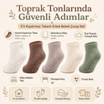 5’li Kaydırmaz Tabanlı Erkek Bebek Çorap Seti İnce Dikişli Toprak Tonları