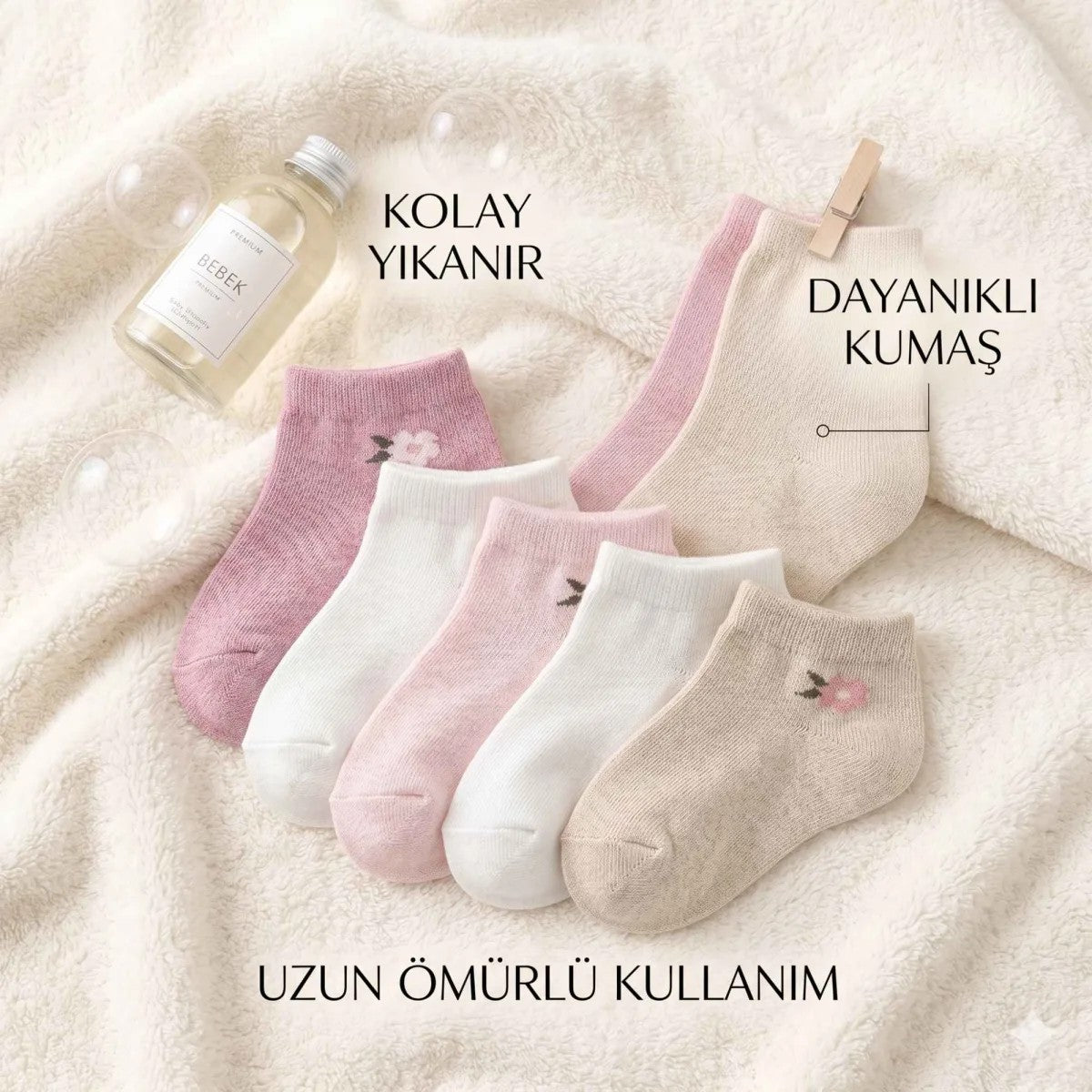 Bebek ve Kız Çocuk Pamuklu Patik Çorap 5’li Set | %88 Pamuk, İnce Burun Dikişli, Yumuşak ve Rahat, 0-12 Ay – 5-6 Yaş