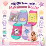 5’li Kız Çocuk Çorap Seti Deniz Kızı Unicorn Desenli Pamuklu Rahat Burunlu Renkli