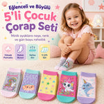 5’li Kız Çocuk Çorap Seti Deniz Kızı Unicorn Desenli Pamuklu Rahat Burunlu Renkli