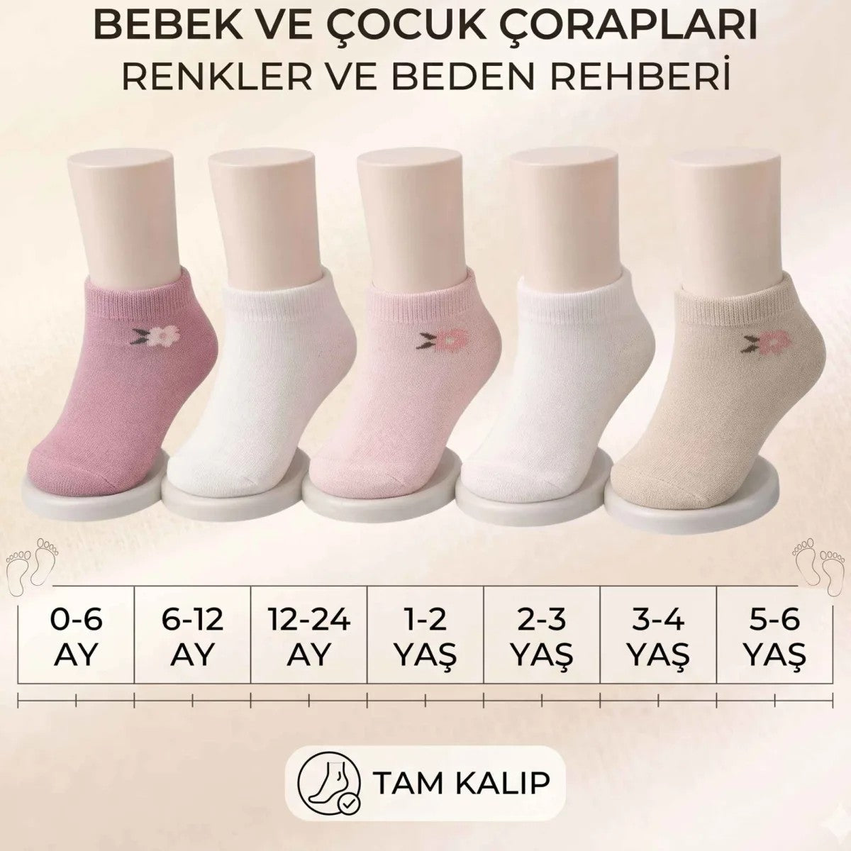 Bebek ve Kız Çocuk Pamuklu Patik Çorap 5’li Set | %88 Pamuk, İnce Burun Dikişli, Yumuşak ve Rahat, 0-12 Ay – 5-6 Yaş