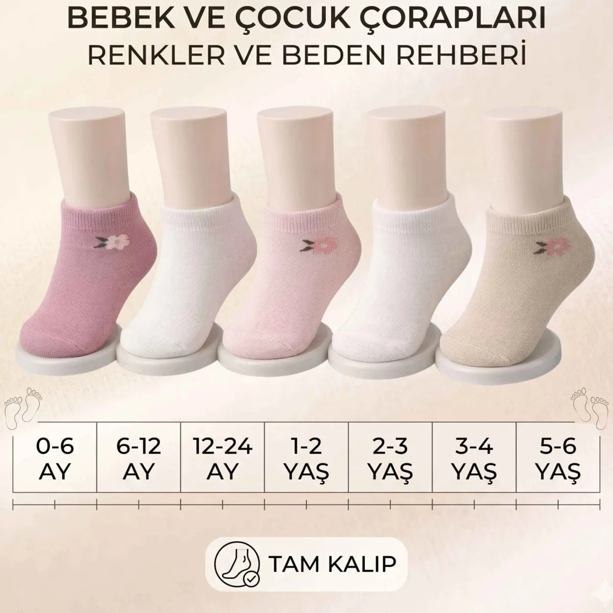Bebek ve Kız Çocuk Pamuklu Patik Çorap 5’li Set | %88 Pamuk, İnce Burun Dikişli, Yumuşak ve Rahat, 0-12 Ay – 5-6 Yaş