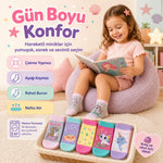 5’li Kız Çocuk Çorap Seti Deniz Kızı Unicorn Desenli Pamuklu Rahat Burunlu Renkli