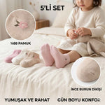 Bebek ve Kız Çocuk Pamuklu Patik Çorap 5’li Set | %88 Pamuk, İnce Burun Dikişli, Yumuşak ve Rahat, 0-12 Ay – 5-6 Yaş