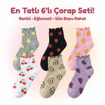 Kadın Meyve Desenli Fırfırlı Soket Çorap 6’lı Set – Renkli, Yumuşak ve Rahat Bilek Çorabı