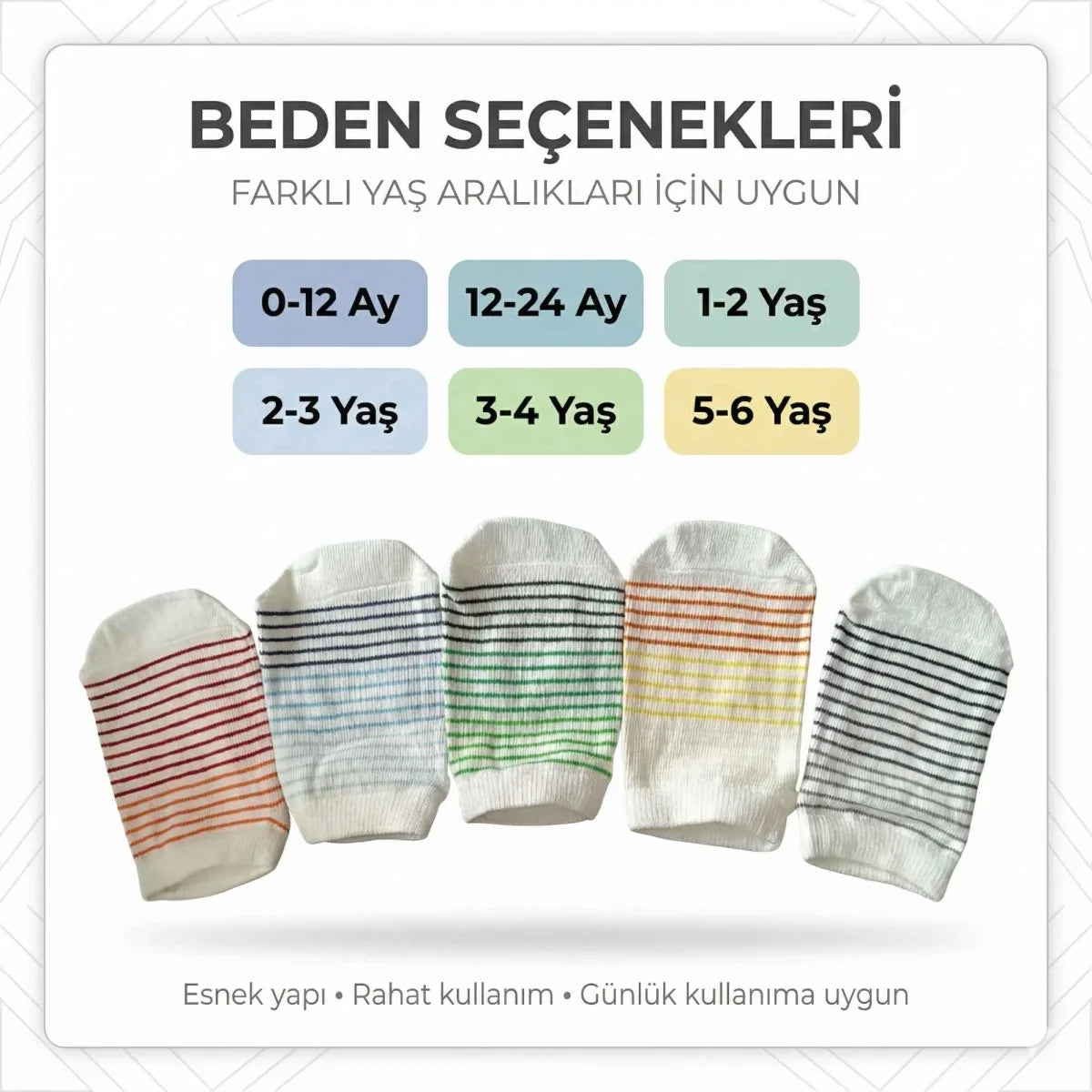 Bebek ve Çocuk Renkli Çizgili Patik Çorap 5’li Set | Esnek, Yumuşak ve Rahat Günlük Çorap 0-12 Ay – 5-6 Yaş