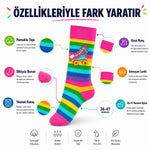 Gökkuşağı Çizgili Retro Paten Desenli Soket Çorap Pamuklu Dikişsiz Burun 36-40 Numara Uzun Konç