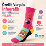 Best Mom Kadın Çorabı 36-40 Pamuklu Dikişsiz Burun Pop Art Desenli Renkli Soket Hediyelik Çorap