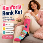 Best Mom Kadın Çorabı 36-40 Pamuklu Dikişsiz Burun Pop Art Desenli Renkli Soket Hediyelik Çorap