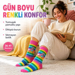 Gökkuşağı Çizgili Retro Paten Desenli Soket Çorap Pamuklu Dikişsiz Burun 36-40 Numara Uzun Konç