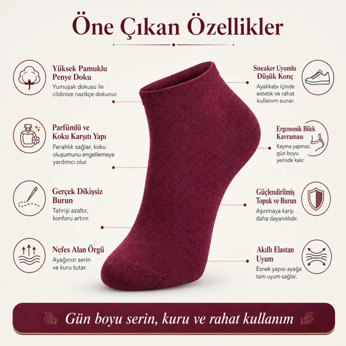 Erkek Pamuklu Patik Çorap 6’lı Paket 39-44 | Dikişsiz Burun, Koku Karşıtı, Nefes Alan Kısa Konç Sneaker Çorabı