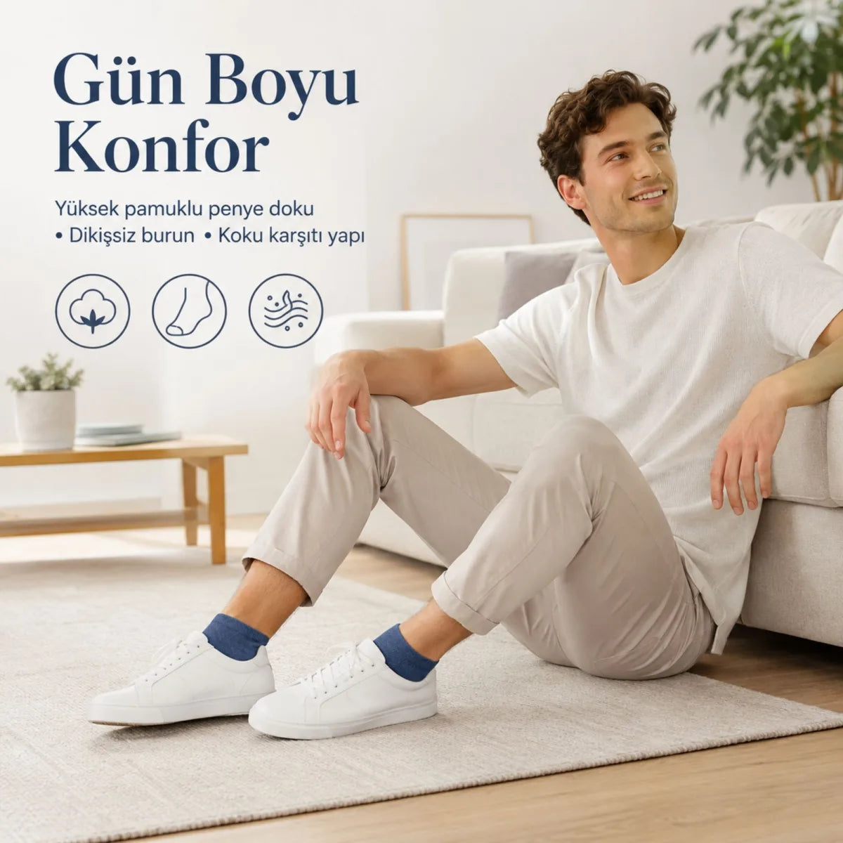 Erkek Pamuklu Patik Çorap 6’lı Paket 39-44 | Dikişsiz Burun, Koku Karşıtı, Nefes Alan Kısa Konç Sneaker Çorabı