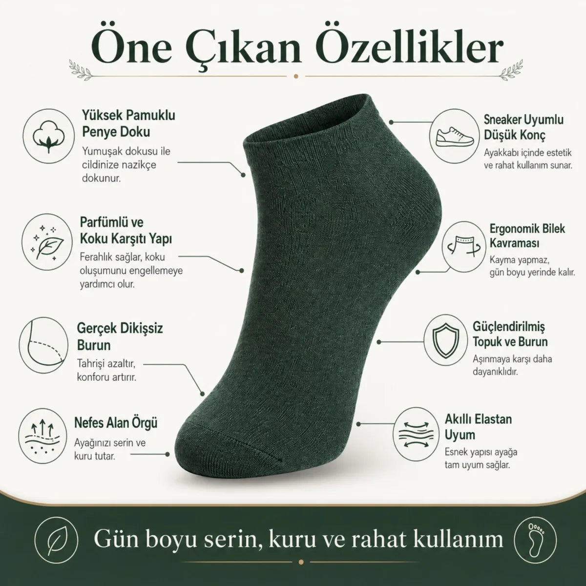Erkek Pamuklu Patik Çorap 6’lı Paket 39-44 | Dikişsiz Burun, Koku Karşıtı, Nefes Alan Kısa Konç Sneaker Çorabı