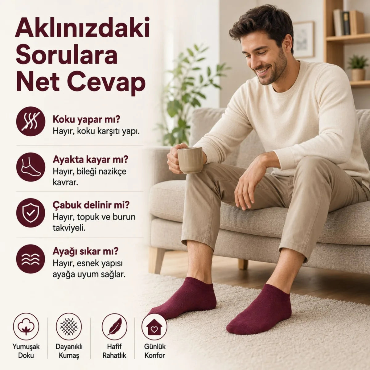 Erkek Pamuklu Patik Çorap 10’lu Paket 39-44 | Dikişsiz Burun, Koku Karşıtı, Nefes Alan Kısa Konç Sneaker Çorabı