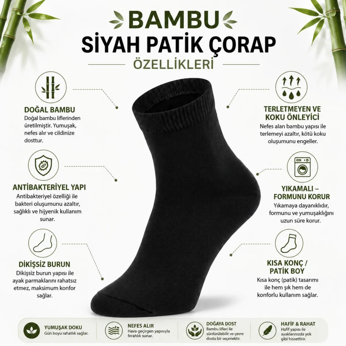 Erkek Kısa Konç 12’li Bambu Çorap 39-44 Dikişsiz Burun Nefes Alan Yumuşak Günlük Patik Çorap