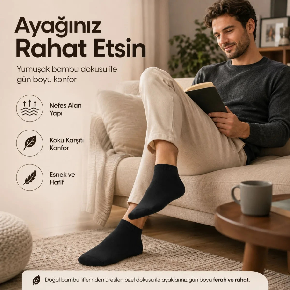 Erkek Kısa Konç 12’li Bambu Çorap 39-44 Dikişsiz Burun Nefes Alan Yumuşak Günlük Patik Çorap
