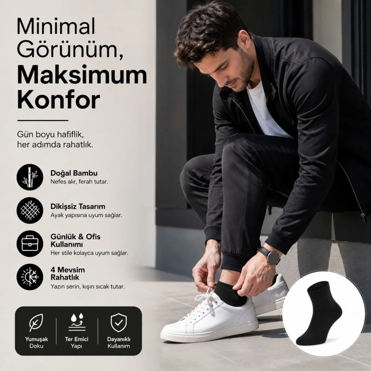 Erkek Kısa Konç 6’lı Bambu Çorap 39-44 Dikişsiz Burun Nefes Alan Yumuşak Günlük Patik Çorap