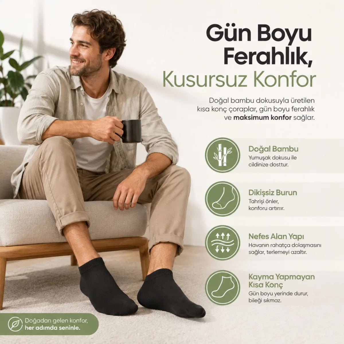 Erkek Kısa Konç 6’lı Bambu Çorap 39-44 Dikişsiz Burun Nefes Alan Yumuşak Günlük Patik Çorap