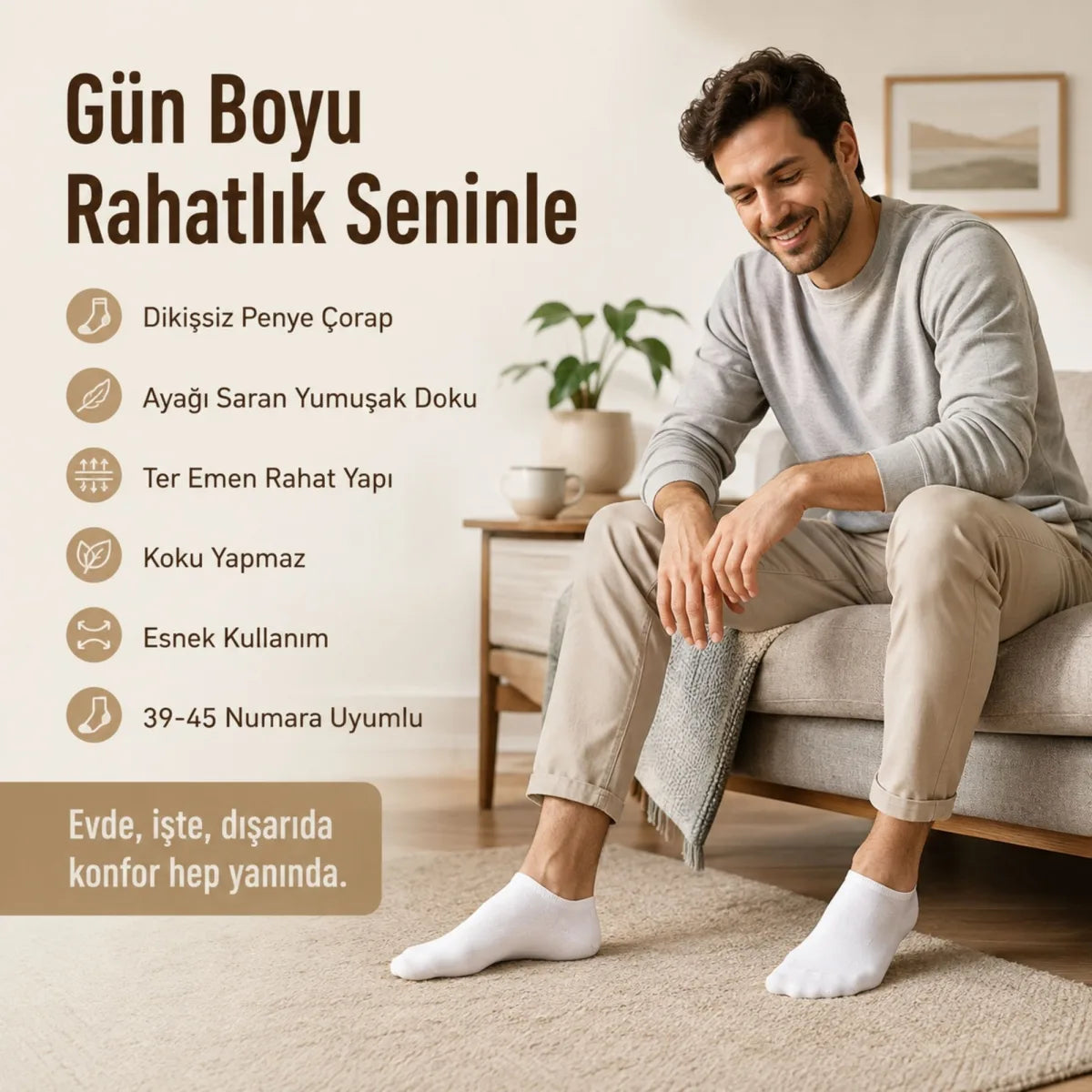 Erkek Patik Çorap 12’li Renk Seçenekleri 39-44 Yüksek Pamuklu Dikişsiz Koku Karşıtı