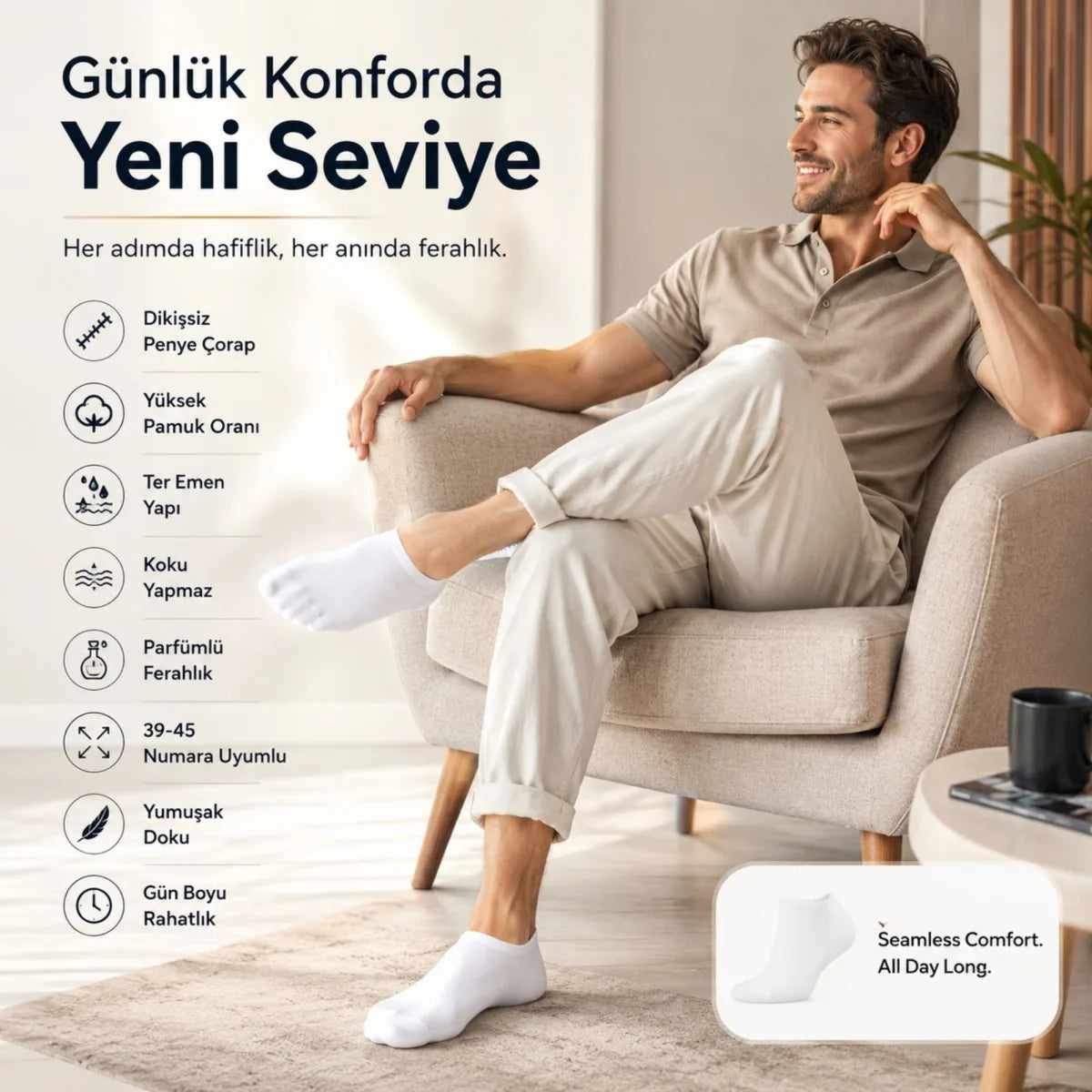 Erkek Patik Çorap 12’li Renk Seçenekleri 39-44 Yüksek Pamuklu Dikişsiz Koku Karşıtı
