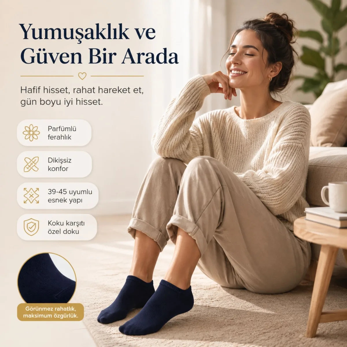 Erkek Patik Çorap 6’lı Siyah Beyaz Lacivert 39-44 Yüksek Pamuklu Dikişsiz Koku Karşıtı