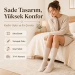 Kadın 3’lü Uyku Çorabı 37-41 Uzun Soket Yumuşak Fitilli Sıkmayan Esnek Ev Çorabı Gri Bej