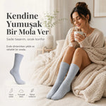 Kadın 3’lü Uyku Çorabı 37-41 Uzun Soket Yumuşak Fitilli Sıkmayan Esnek Ev Çorabı Gri Bej