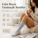 Kadın 3’lü Uyku Çorabı 37-41 Uzun Soket Yumuşak Fitilli Sıkmayan Esnek Ev Çorabı Gri Bej