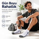 Erkek 6’lı Spor Patik Çorap 39-44 Pamuklu Havlu Destekli Bilek Boy Beyaz Gri