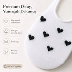 Kadın Kalp Desenli Görünmez Ekonomik Babet Çorabı 12’li Paket – Siyah, Beyaz ve Karışık Renk Kaymaz Topuklu Pamuklu Çorap