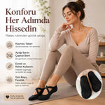 Kaymaz Tabanlı Kadın Balerin Tasarımlı Yoga Pilates Çorabı Çapraz Bantlı Spor Çorap Hac Umre Çorabı