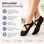 Kaymaz Tabanlı Kadın Balerin Tasarımlı Yoga Pilates Çorabı Çapraz Bantlı Spor Çorap Hac Umre Çorabı