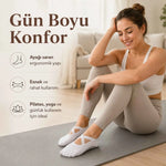 Kaymaz Tabanlı Kadın Balerin Tasarımlı Yoga Pilates Çorabı Çapraz Bantlı Spor Çorap Hac Umre Çorabı